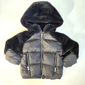 Bomboogie Kids Black Puffer Jacket with Faux Fur hood/arms sz 8